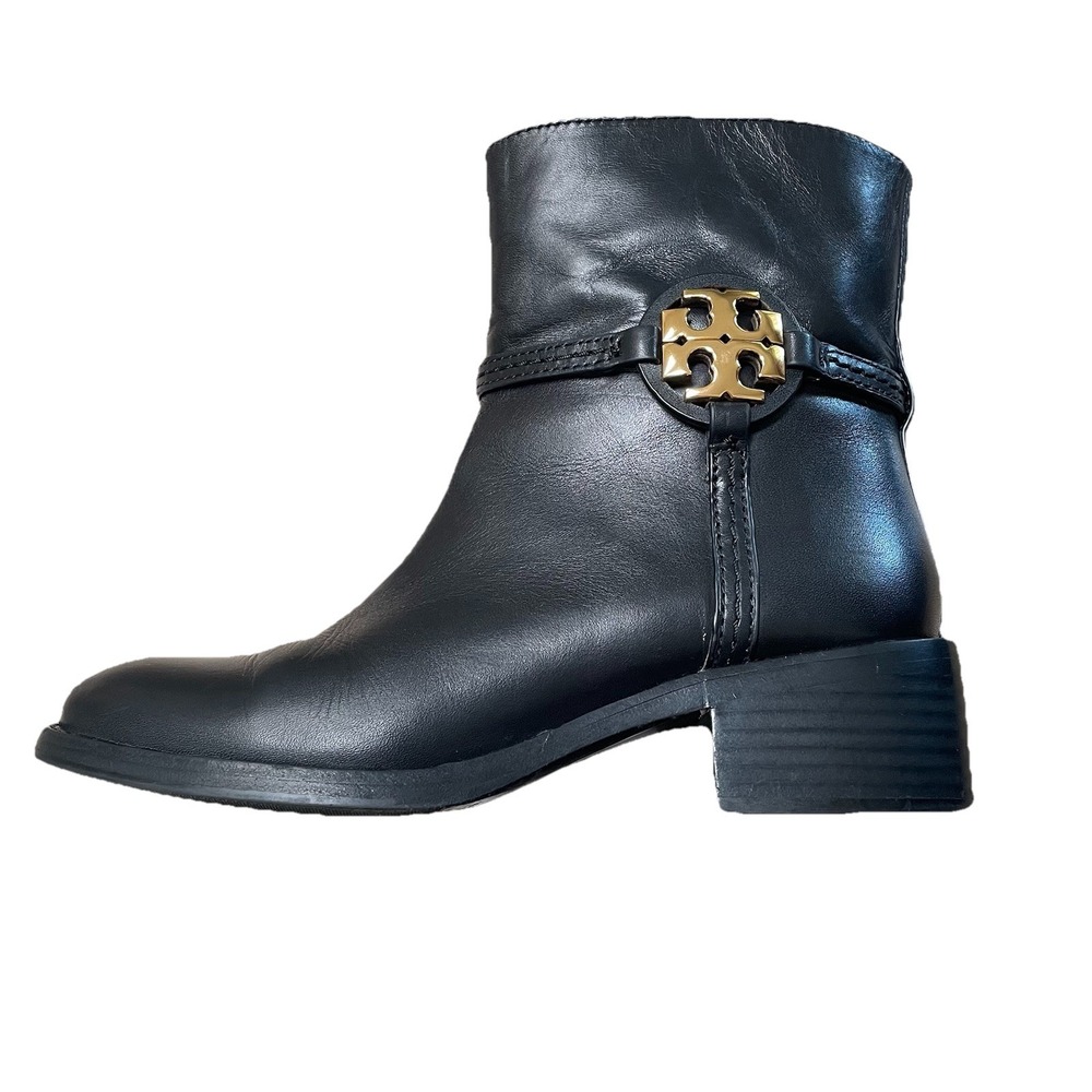 Tory Burch Miller 45mm Bootie Women's Size 6.5 Black Leather Gold Logo Ankle